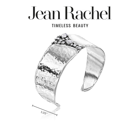 925 Sterling Silver Cuff Bracelet With 2.60 TCW White Facet Cubic Zirconia, Statement Jewelry, Hypoallergenic, Nickel and Lead-free, Artisan Handcrafted Designer collection, Made In Israel JEAN RACHEL JEWELRY