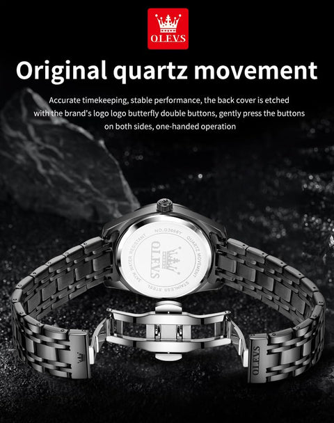 OLEVS Black Watches for Men Classic Business Dress Large Number Analog Watch Waterproof Luminous Easy Reader Male Wristwatch