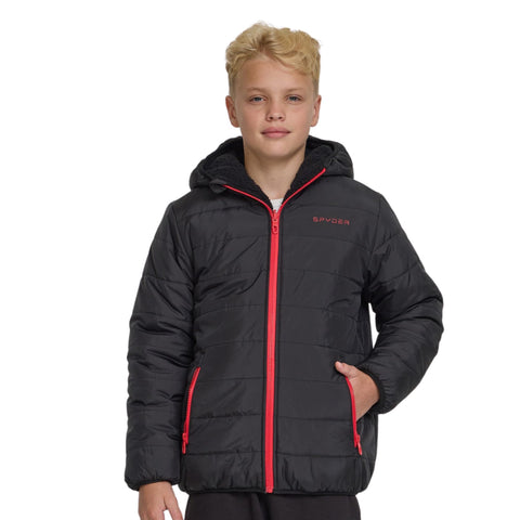 Spyder Reversible Boys Puffer Jacket - Fleece Lined Puffer Coat with Hood, Sherpa Winter Kids Outerwear, Sizes 4-20