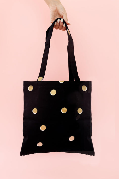 kate spade new york Cute Canvas Tote Bag for Women, Black Canvas Beach Bag, Book Tote with Pocket, Scatter Dot