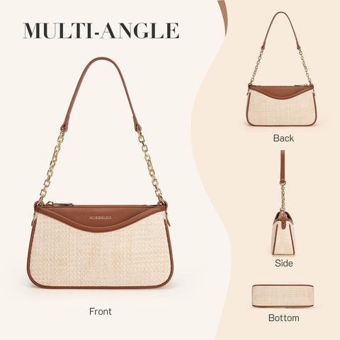 Missnine Shoulder Bag for Women Small Purse Trendy Clutch Hobo Bag Vegan Leather Mini Handbag with Zipper Closure, Brown & Beige