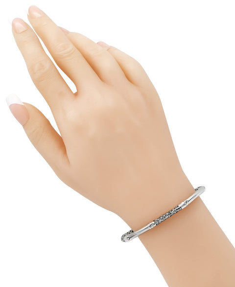 DEVATA Sterling Silver 925 Bali Filigree Slide-on Bangle Bracelet DHK3185ASS (Size Medium) DEVATA