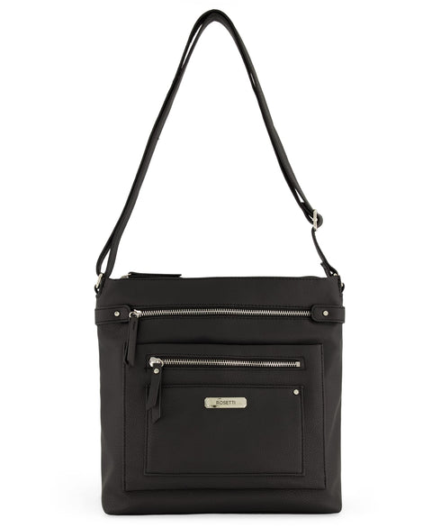 Rosetti Zuma Large Crossbody Bag, Faux Leather Purse, Adjustable Strap, Black Rosetti