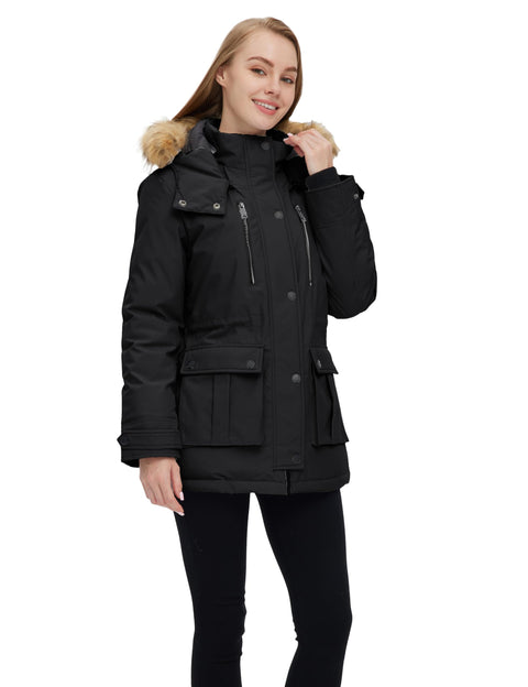 wantdo Women's Quilted Winter Coat Warm Puffer Jacket Thicken Parka with Removable Hood Black X-Large