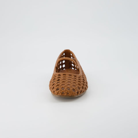 CUSHIONAIRE Women's Weavy Squared Toe Woven Ballet Flat, +Memory Foam, Wide Widths Available Cognac 9