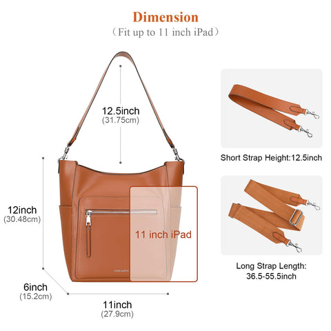 Over Earth Leather Bucket Bags for Women Shoulder Hobo Purse Ladies Tote Bag(O206E Brown) Over Earth