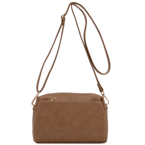 FashionPuzzle Small Triple Zip Crossbody Bag (Stone) FashionPuzzle
