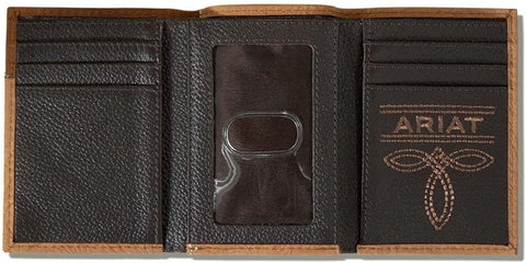 ARIAT Men's Genuine Leather Floral Embossed Trifold Wallet ARIAT