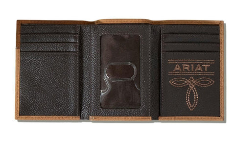 ARIAT Men's Genuine Leather Floral Embossed Trifold Wallet ARIAT