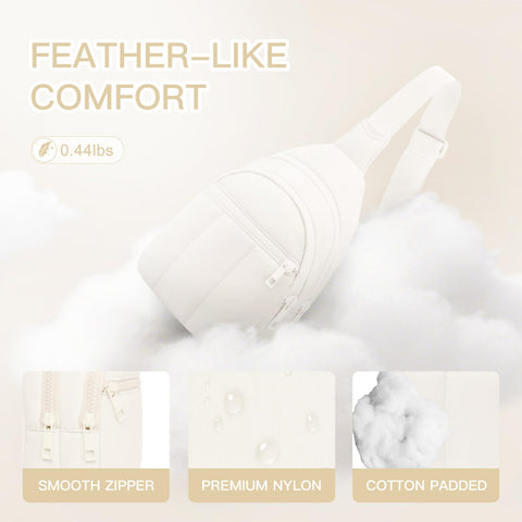 Viverte Quilted Puffer Crossbody Bags for Women Small Puffy Sling Bag Lightweight Cross Body Bubble Purse Shoulder Bag for Travel (Cream White)