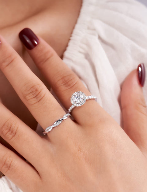 IMOLOVE Moissanite Wedding Band Wedding Rings for Women Twisted Rings 925 Sterling Silver Rings with 18K White Gold Plated Eternity Stackable Engagement Ring Anniversary Band Size 7 IMOLOVE