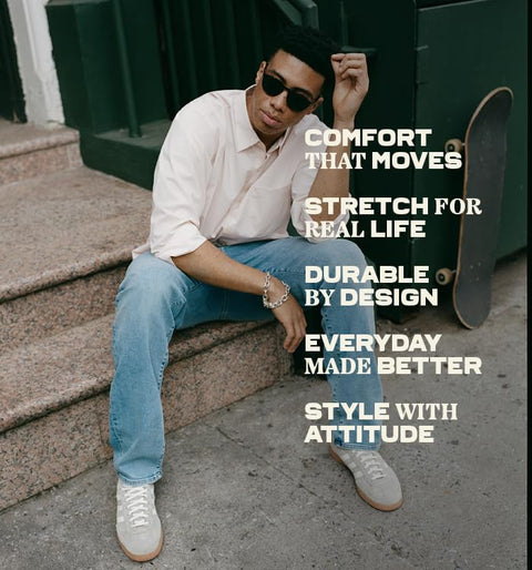 General Denim Works Ride Men's Regular Rise Slim Leg Jeans, Rinse Brushed Denim, 32x30