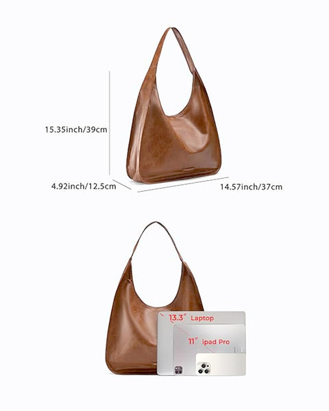 NEWBELLA Hobo Purse, PU Leather Shoulder Bag, Tote Handbag for Work and Travel (Brown)