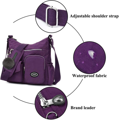 SUKRY Nylon Crossbody Bag for Women with Anti theft RFID Pocket, Waterproof Shoulder Bag Travel Purses and Handbag (Gorgeous purple) SUKRY