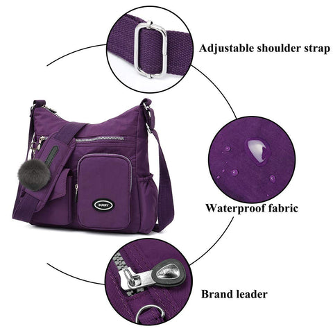 SUKRY Nylon Crossbody Bag for Women with Anti theft RFID Pocket, Waterproof Shoulder Bag Travel Purses and Handbag (Gorgeous purple) SUKRY