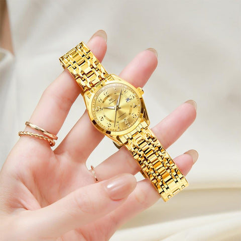 OLEVS Gold Watches for Women Luxury Dress Analog Lady Watch for Ladies Stainless Steel Waterproof Luminous Elegant Female Wrist Watch