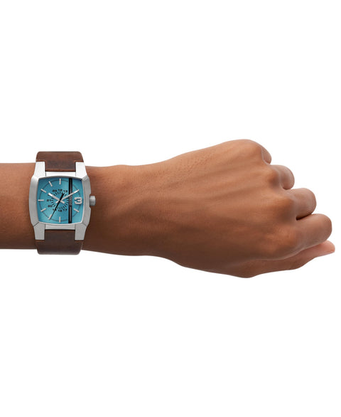 Diesel Men's 36mm Cliffhanger Quartz Stainless Steel and Leather Three-Hand Watch, Color: Silver, Brown (Model: DZ1998) Diesel