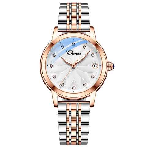 Verhux Elegant Automatic Skeleton Ladies Watches Two Tone Rose Gold and Silver Stainless Steel Waterproof Luminos Womens Wrist Watches