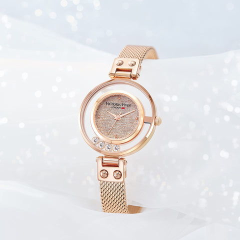 VICTORIA HYDE 2023 New Women Watches Small Dial Analog Quartz Spark Stars Series (Gold-Gold) VICTORIA HYDE