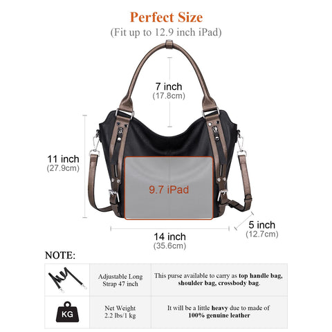 Over Earth Genuine Leather Handbags for Women Hobo Shoulder Bag Ladies Leather Tote Bag(O172E Black/Bronze) Over Earth