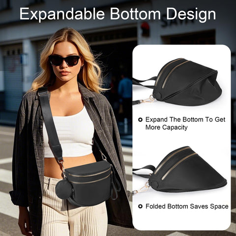 Bum Bags for Women Checkered Crossbody Bag Large Nylon Belt Purse Fanny Packs, Bonus with a Extra Strap