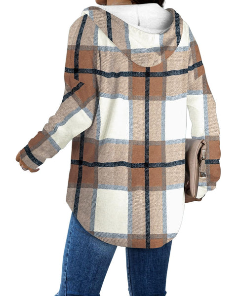 Women's Long Sleeve Sweatshirt Casual Pollover Hoodie Fall Tops Early Fashion Halloween Sweaters 2025 Trending Clothes Shirts L Brown Plaid