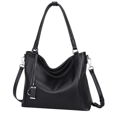 Over Earth Soft Leather Handbags for Women Shoulder Hobo Bag Large Tote Crossbody Bag (O103E Black) Over Earth