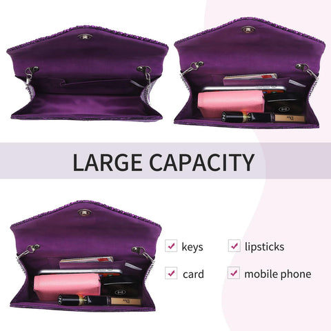 Women Evening Clutch Handbags Formal Envelope Bag Purses for Wedding Party Cocktail Prom Crossbody Shoulder Bag, Purple JAMBHALA