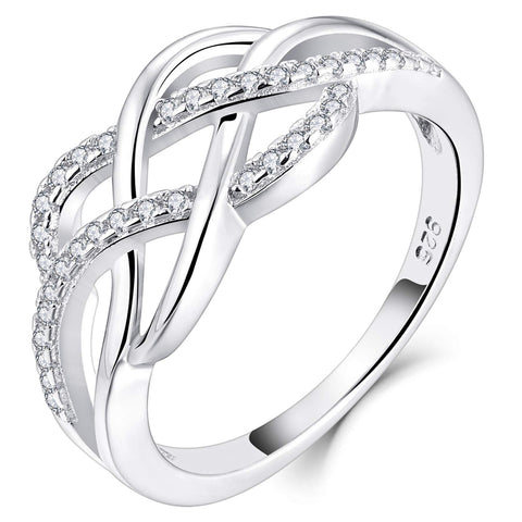 YL Celtic Knot Rings 925 Sterling Silver Twisted Knot Ring 18k White Gold Plated Cubic Zirconia Infinity Statement Rings-size5 YL