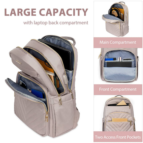VANKEAN 15.6 Inch Laptop Backpack for Women Work Bag Fashion with USB Port, Waterproof Stylish Travel Bags Casual Daypacks for College, Business, Light Dusty Pink VANKEAN