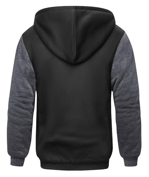 SCODI Hoodies for Men Heavyweight Fleece Sweatshirt - Full Zip Up Thick Sherpa Lined Hooded Jacket Black Grey L