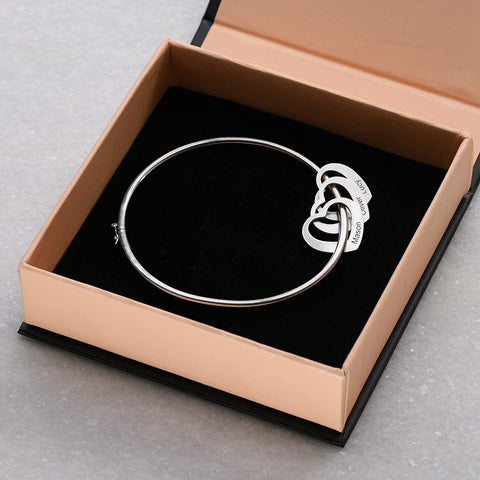 MyNameNecklace MYKA - Personalized Bracelet Bangle with Heart Pendants - Custom Made Multiple Pendant Jewelry Wife Women Christmas Gift (Sterling Silver) MyNameNecklace