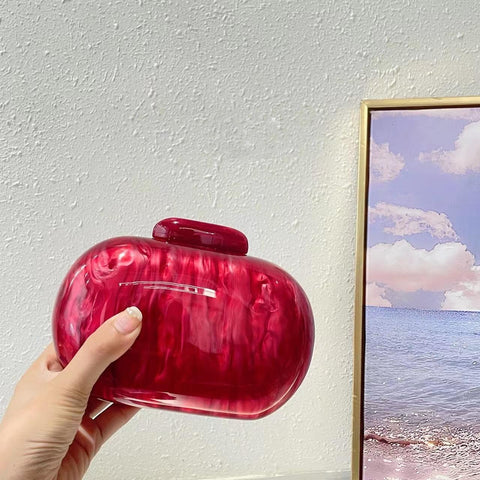 GSYPS Acrylic Evening Clutch Bag for Women Shell Shape Shoulder Crossbody Bag Glitter Marble Purse Handbag Red GSYPS