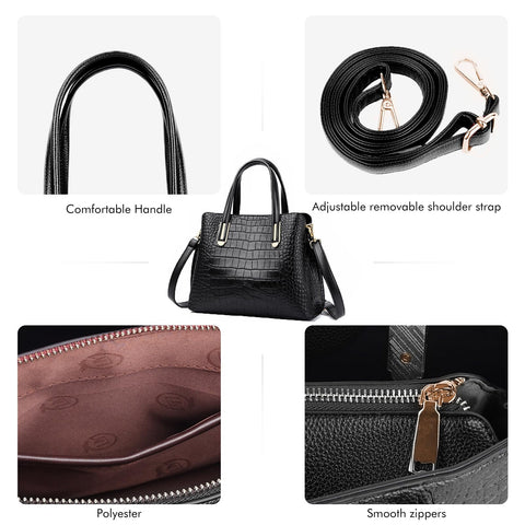 OGOLOUG Top Handle Bags Leather Tote leather Purse with Adjustable Shoulder Strap Crocodile Tote Bag for Women Women's Shoulder Crossbody Handbags (black) OGOLOUG