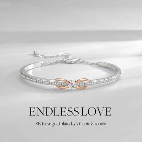 Praelinos Infinity Love Symbol Bracelet for Women 18K White/Rose Gold Plated Bracelet Silver Tone Jewelry 5A Cubic Zirconia Bracelets Mothers Day Valentine's Day Christmas Gifts for Mom Praelinos