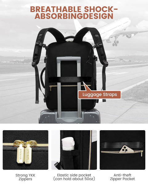 LOVEVOOK Travel Backpack for Women, 40L Carry On Backpack for Airplanes, Personal Item Bag for Airlines Fits 17 inch Laptop, TSA Approved Luggage with 3 Packing Cubes,Waterproof Weekender Gym Backpack LOVEVOOK