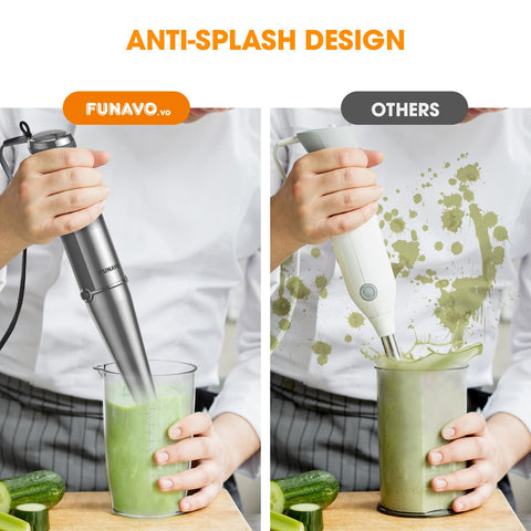 FUNAVO.vo Immersion Blender, 1000W Anti-scratch 5-in-1 Hand Blender, Upgraded 12 Speed Stainless Steel Blade Stick Blender with Turbo Mode, 20oz Beaker, 17oz Chopping Bowl, Whisk, BPA-Free FUNAVO.vo