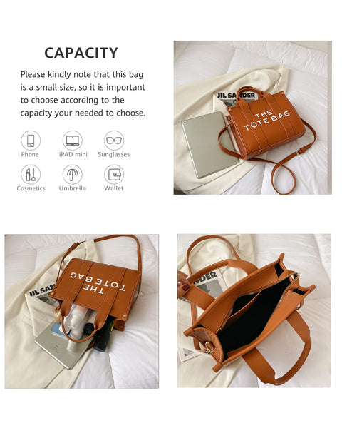 NEGBIU Tote Bags for Women, Leather Mini Tote Bag with Zipper, Shoulder/Crossbody/Handbag（10.2 * 7.8 * 3.5in (Rose Red) NEGBIU