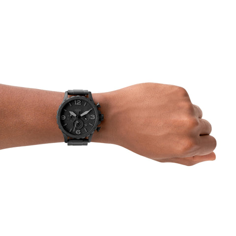 Fossil Men's Nate Quartz Stainless Steel Chronograph Watch, Color: Black (Model: JR1401) Fossil