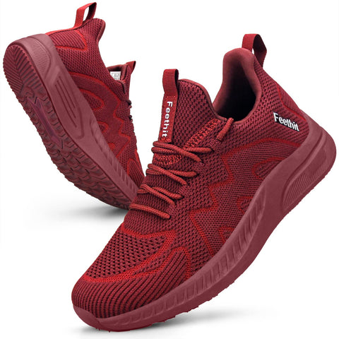 Feethit Running Shoes for Women Non Slip Walking Tennis Shoes Slip on Work Gym Fashion Sneakers Burgundy 5.5 Feethit