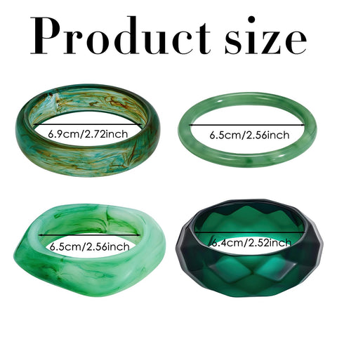 NoctisNest Green Acrylic Resin Bangles Bracelets, 4 Pcs Chunky Boho Geometric Acetate Plate Bracelets Stack, Trendy Resin Statement Wristband Wide Irregular Bangle Set for Women