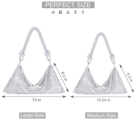 TOPALL Rhinestone Purse Sparkly Bag Silver Diamond Purses for Women Upgrade Evening Prom Rhinestone Bag Handbag Bling Hobo Bag for Party Club Wedding (Medium) TOPALL