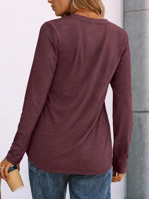 AUTOMET Long Sleeve Shirts for Women Blouses 2025 Fall Clothes Plus Size Dressy Casual Tops Henley Trendy Cute T Shirts Business Winter Clothing Fashion Outfits Wine L