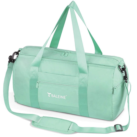 BALEINE Gym Bag for Women and Men, Small Duffel Bag for Sports, Gyms and Weekend Getaway, Waterproof Dufflebag with Shoe and Wet Clothes Compartments, Lightweight Carryon Gymbag (Green) BALEINE