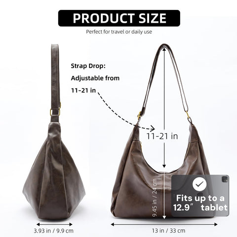 celestina Hobo Bags for Women, Ultra Soft Foldable Vegan Leather Shoulder Handbag, Stylish Slouchy Tote Purses (Brown)
