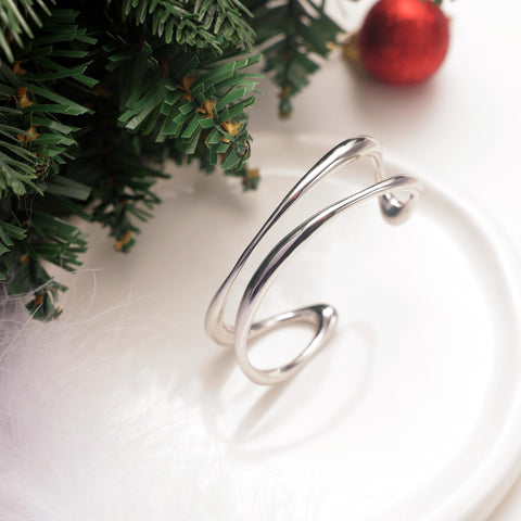 EFHARIS Double-Layer Cuff Bracelet for Women, Silver Rhodium Plated Cuff Bangle Adjustable Bracelet EFHARIS