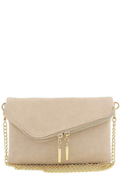 FashionPuzzle Envelope Wristlet Clutch Crossbody Bag with Chain Strap (Nude) One Size FashionPuzzle