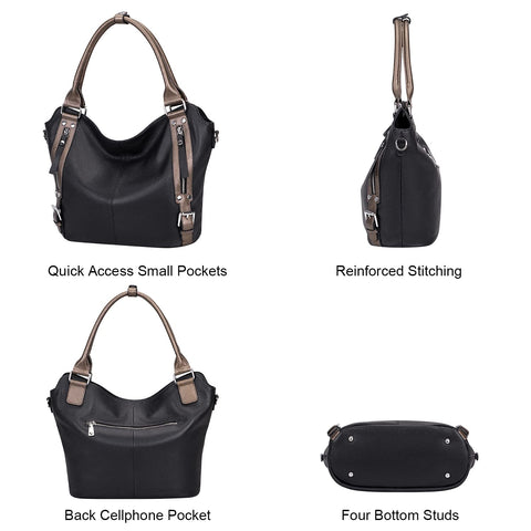 Over Earth Genuine Leather Handbags for Women Hobo Shoulder Bag Ladies Leather Tote Bag(O172E Black/Bronze) Over Earth