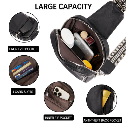 CLUCI Small Sling Bag for Women Crossbody Purse, Leather Fanny Packs with Guitar Strap, Cross Body Bag Women Black CLUCI