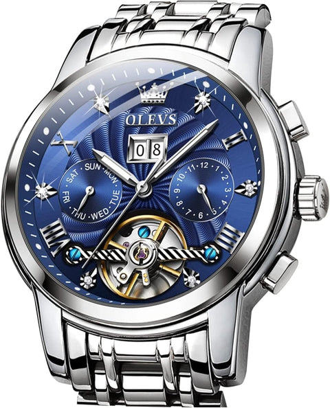 OLEVS Watches for Men Skeleton Automatic Mechanical Diamond Self Winding Gold Luxury Wristwatch Luminous Waterproof Business Dress Watch OLEVS